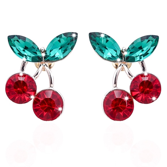 Crystal Red Cherry Earrings - Picture 3 of 7